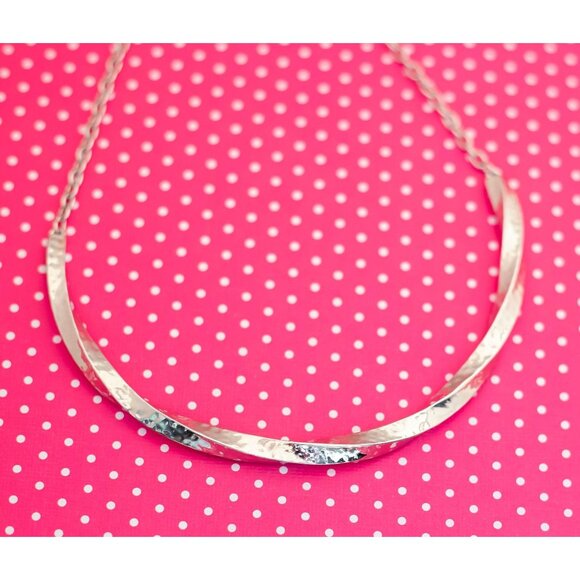 Vintage Silver Twist Bib Necklace 20 inch - P23 - Picture 1 of 3